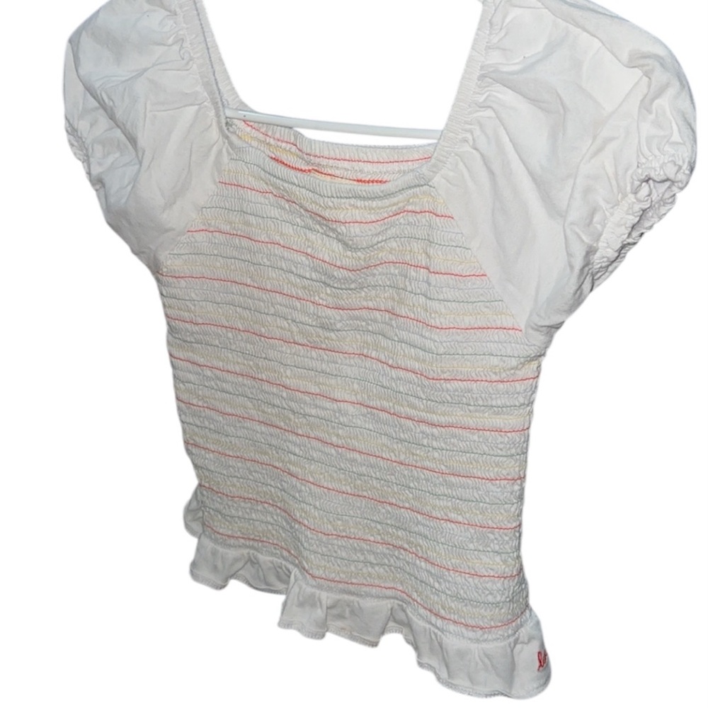 Levi's White Smocked Top with Pink & Orange Stripes